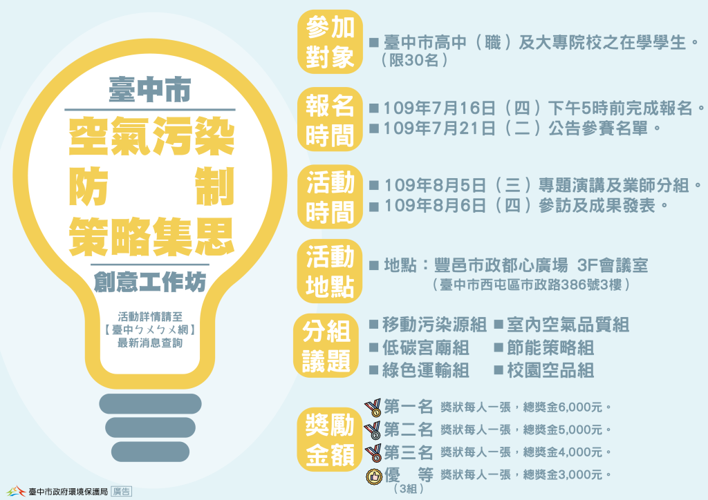 臺中市空氣污染防制策略集思創意工作坊-活動辦法（活動已於8/6結束）_圖片